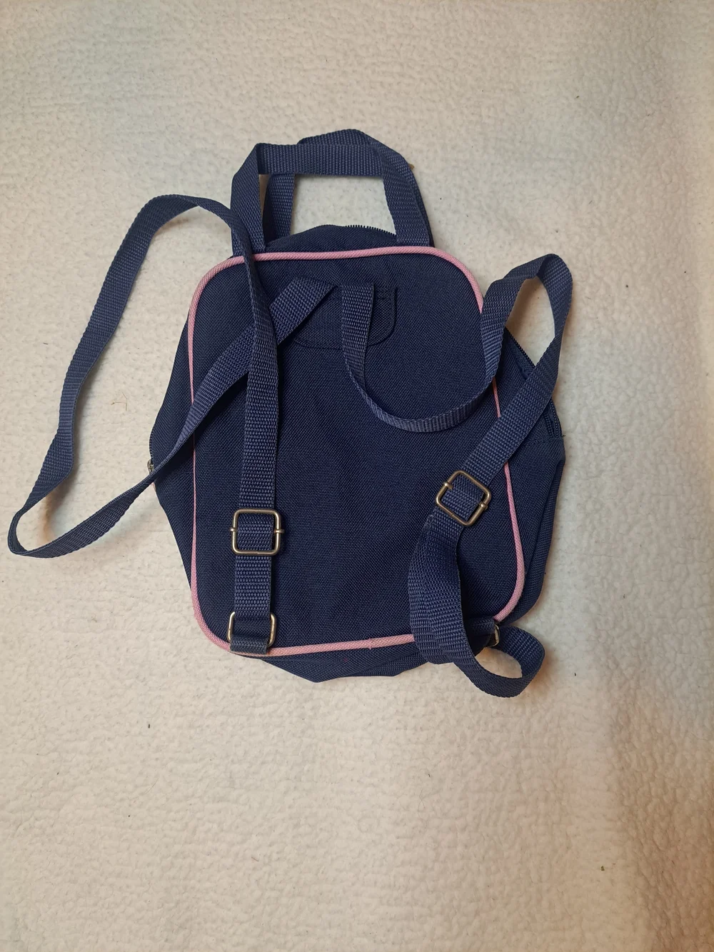 Vintage Jordache Kids Navy Mini Backpack with Pink Trim and Strawberry Patch